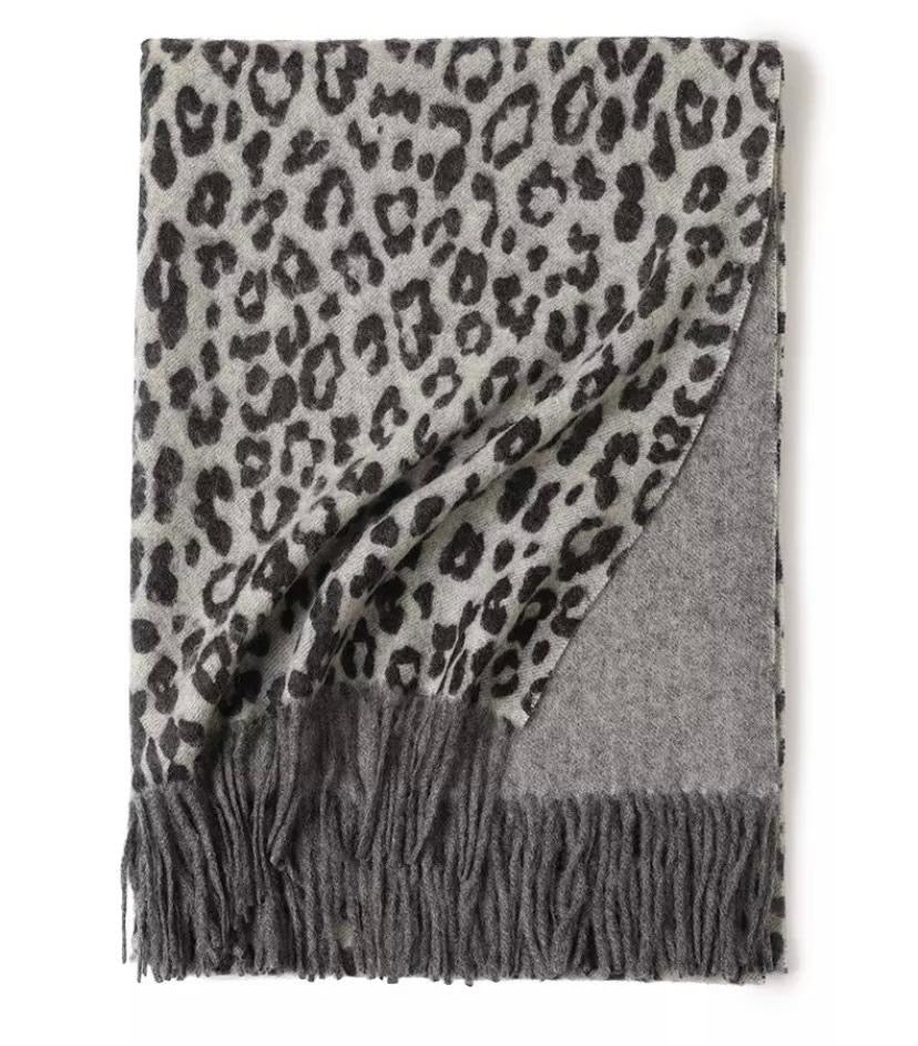 100% Wool Personalised Luxury Scarf Snow Leopard