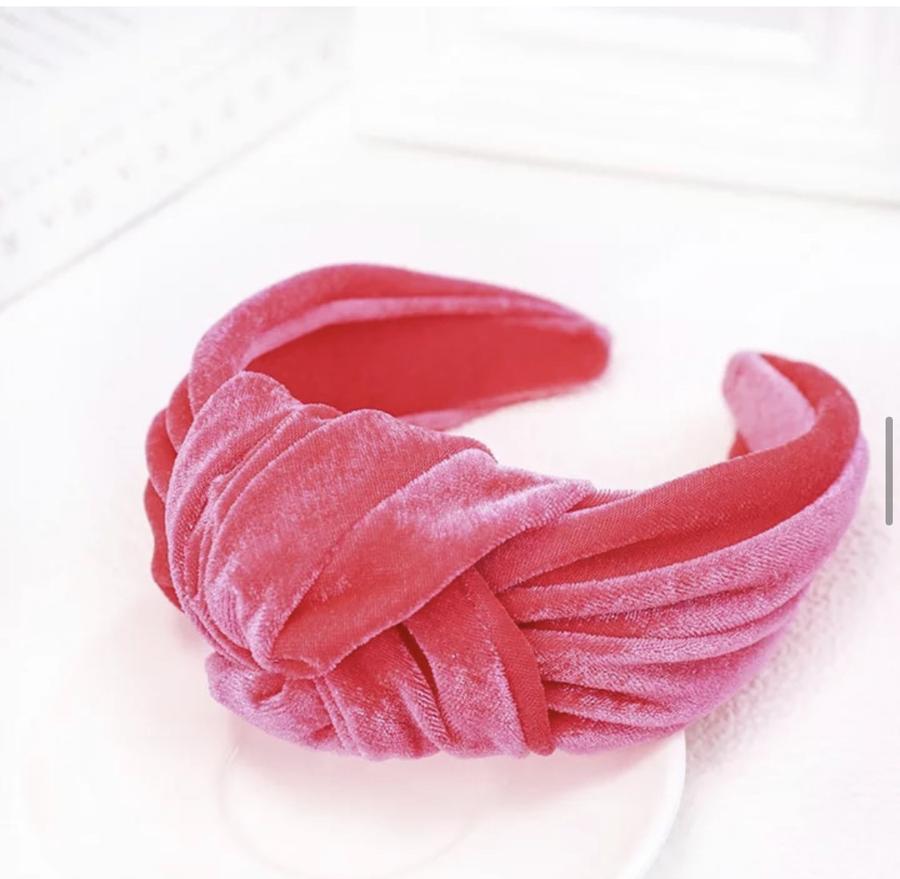 Oversized Velvet Knot Headband Neon Pink