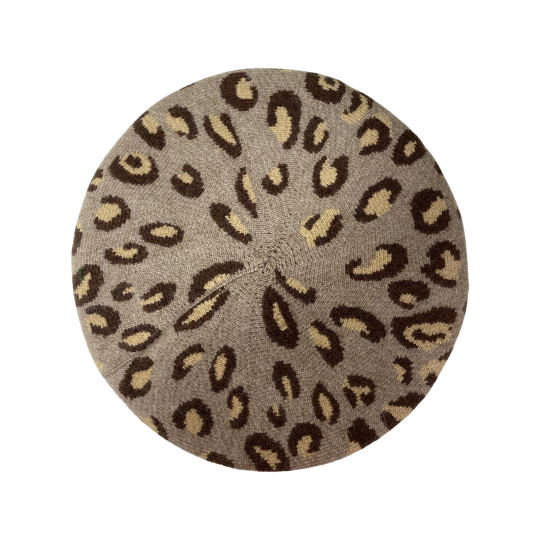 Leopard Print Beret Cream