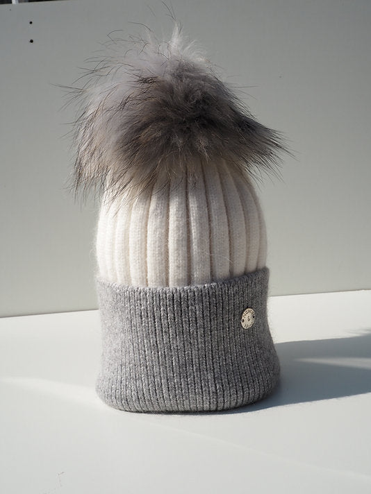 Adults Two Tone Single Hat Cream and Grey