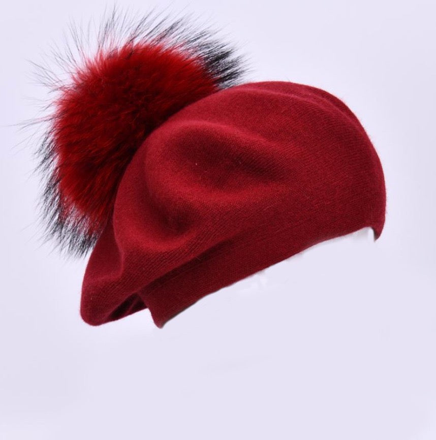 Beret with PomPom - Red