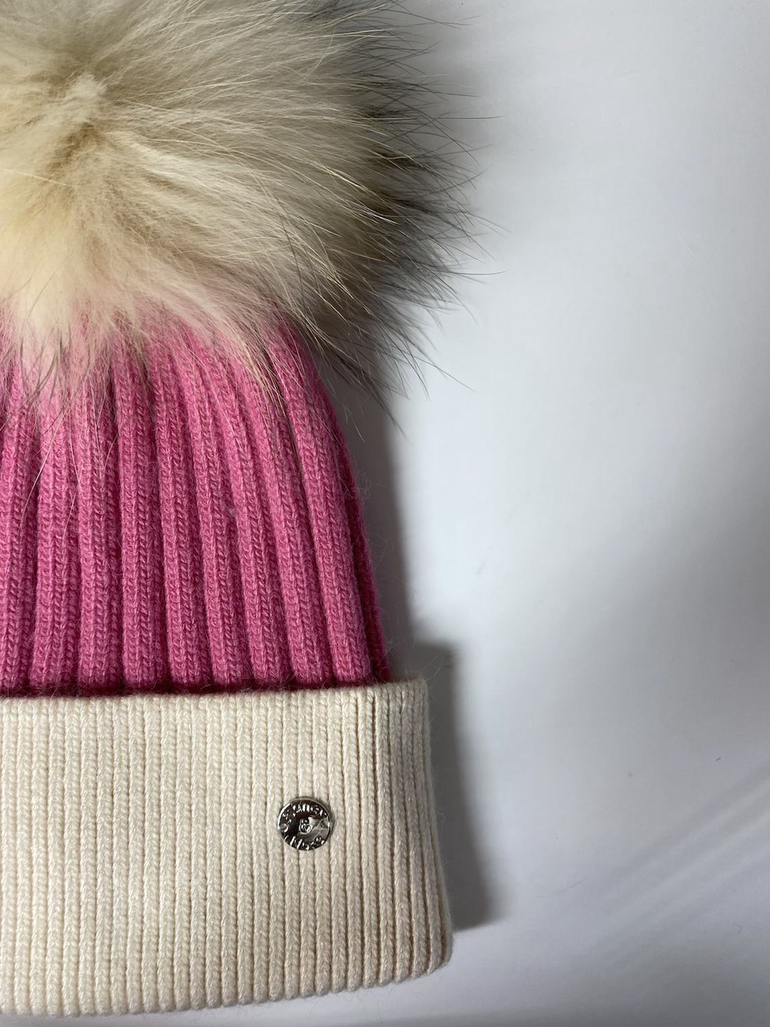 Two Tone Pink and Cream Adults Single PomPom Hat