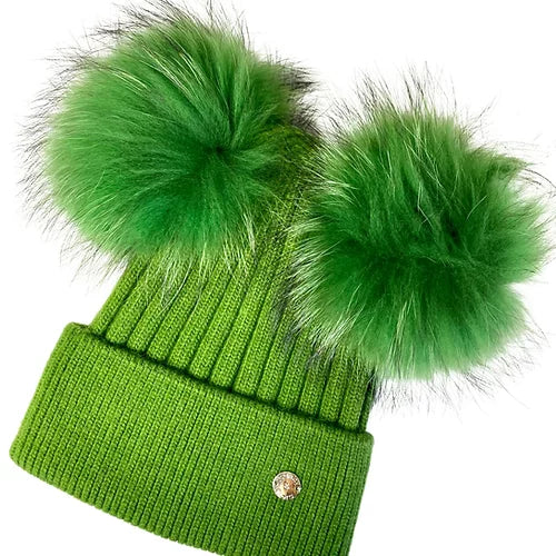 Adults Double Pom Pom Hat Bright Green