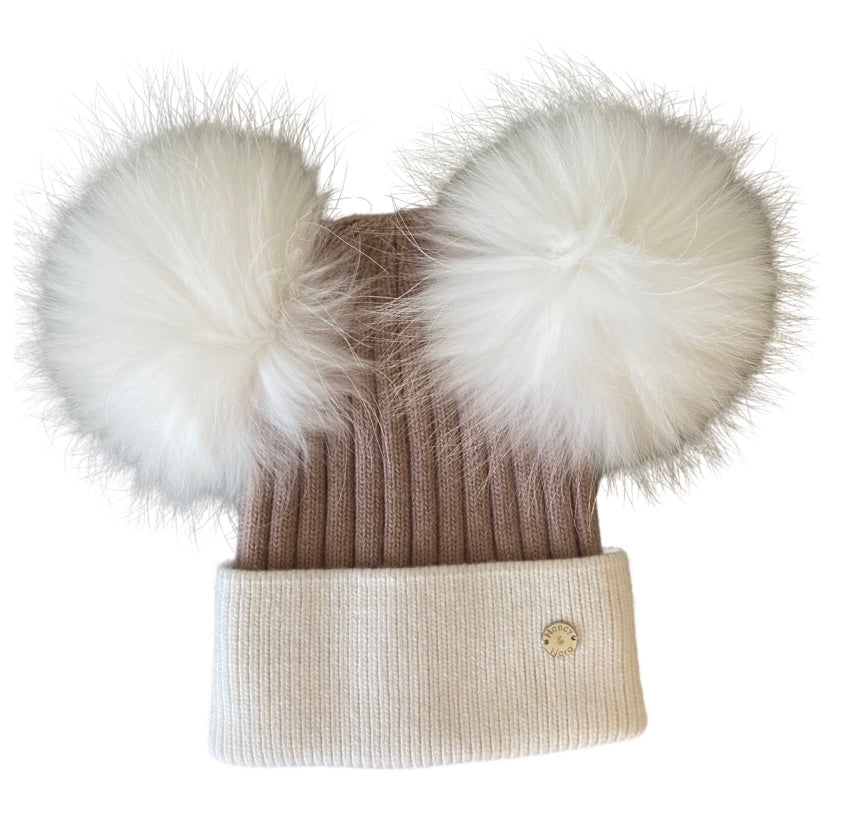 Adults Two Tone Double Hat Beige and Cream