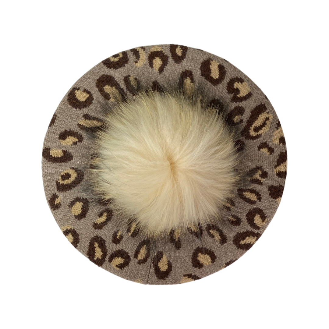Leopard Beret With PomPom