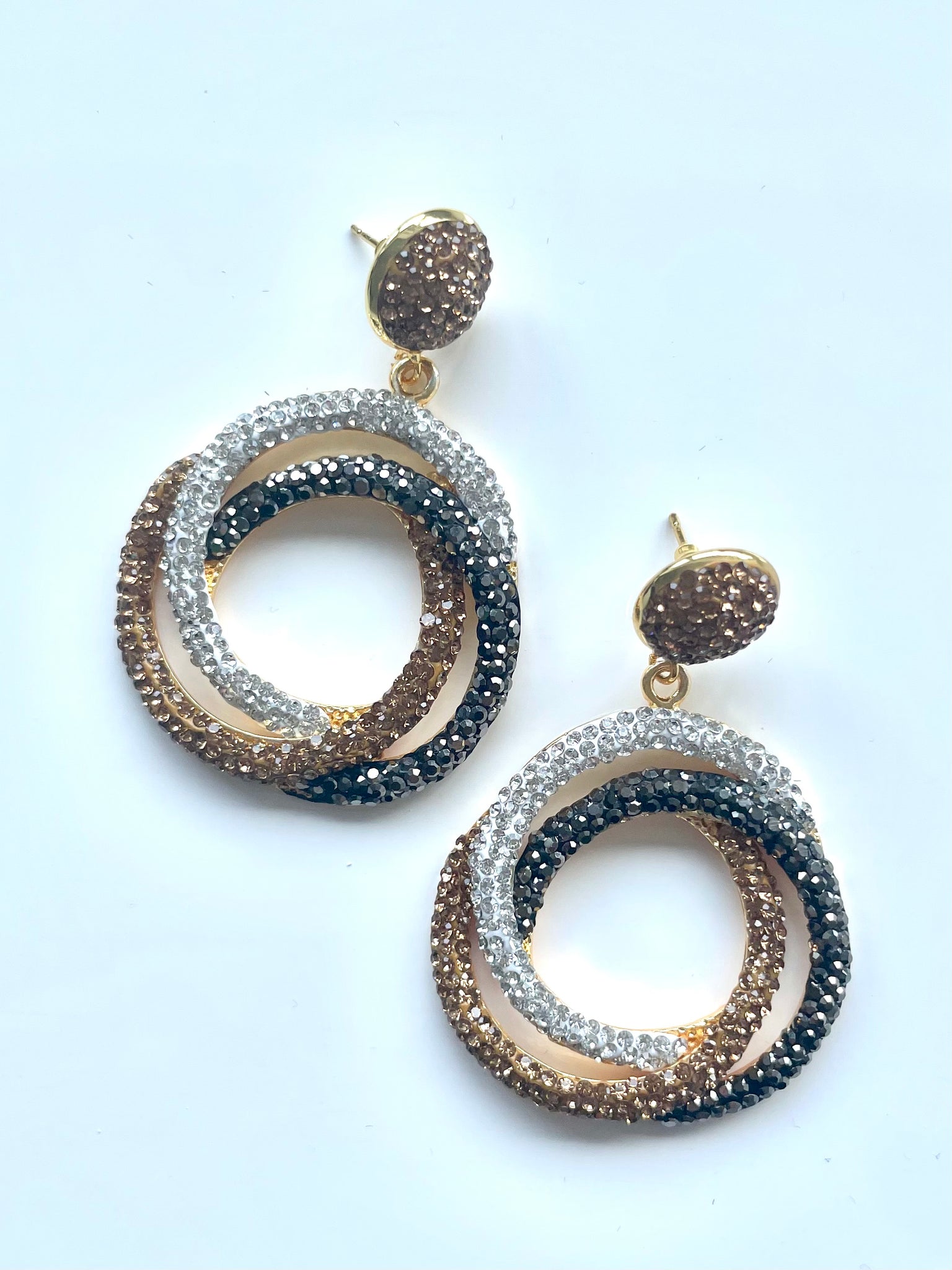 Elegant Circle Tri Colour Earrings